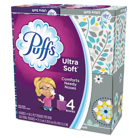 Puffs Ultra Soft 2 Ply Facial Tissues, 56 Sheets, 4 PK 35295PK